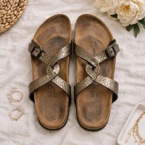 Birkis Birkenstock Salina Sandals Womens 40 L9 M7 Metallic Bronze Snake Embossed